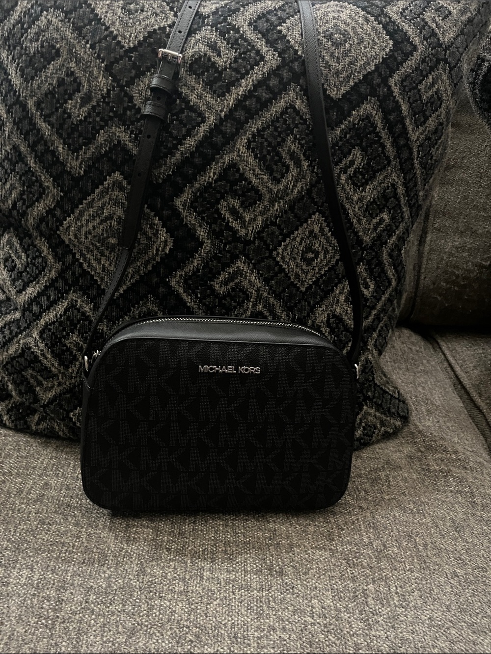 Michael Kors Black Monogram Crossbody Camera Bag